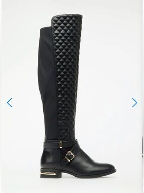 Shoe Dazzle Quilted Tall Black Wide Calf Riding Boots, Women’s 6.5